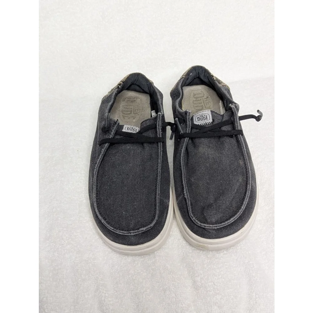 Women's Hey Dude Black Wendy Rise Loafers Size 8 with Beige Accents